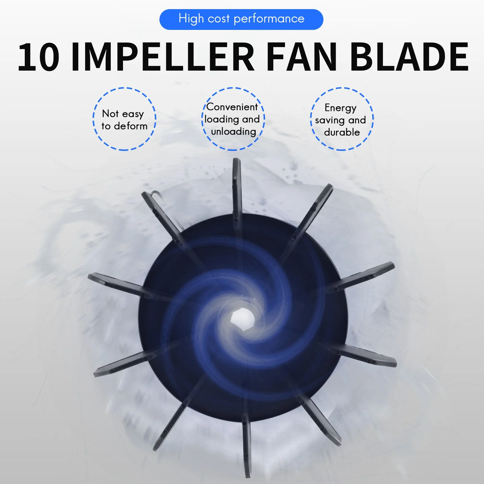 Replacement 0.5" Inner Bore 10 Impeller Air Compressor Motor Fan Blade Black