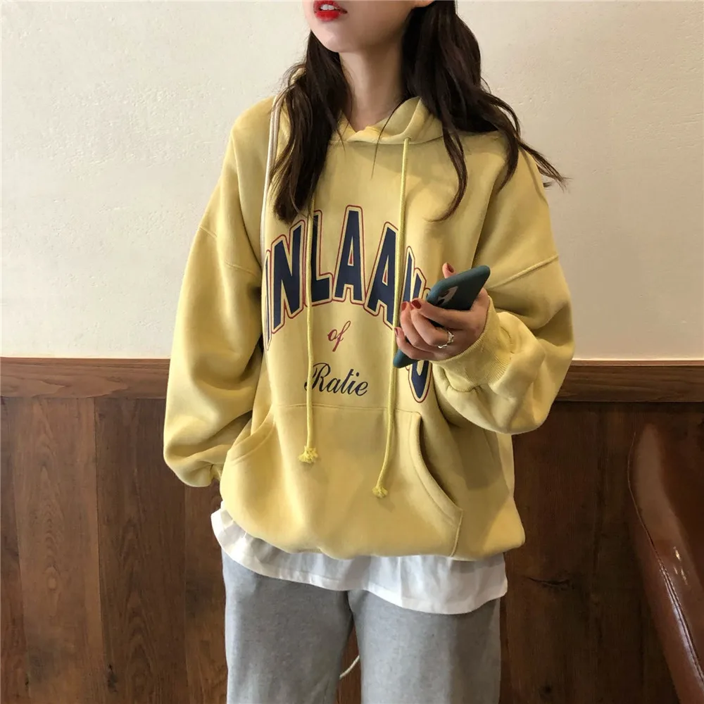 Autumn Spring 2024 New Korean Style Velvet Hooded Sweatshirt Women\'s Loose Student Tops Jacket Women\'s Clothing Oversized Hoodie