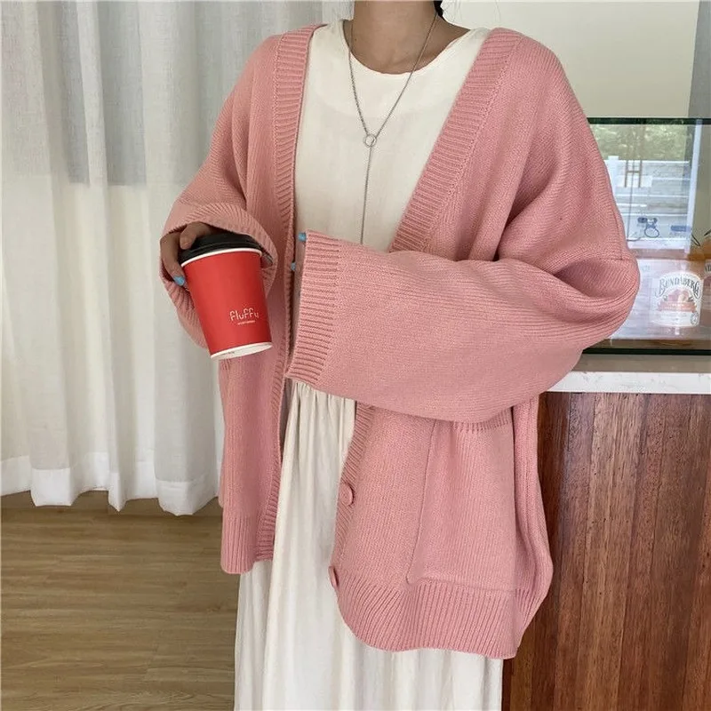 Cardigan Women Spring Vintage Lovely Fashion Korean Simple V-neck Ladies Knitwear Long Sleeve All-match Ins Fall Femme Sweaters