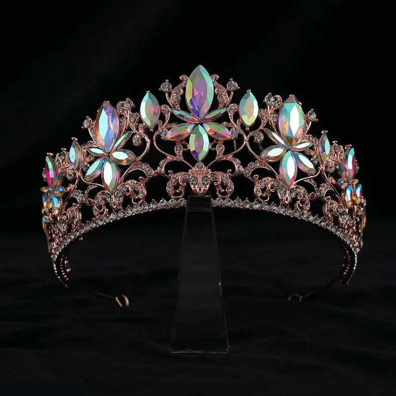 

Baroque Vintage AB Color Big Crystal Bridal Tiaras Royal Crown Women Rhinestone Birthday Pageant Diadem Wedding Hair Accessories