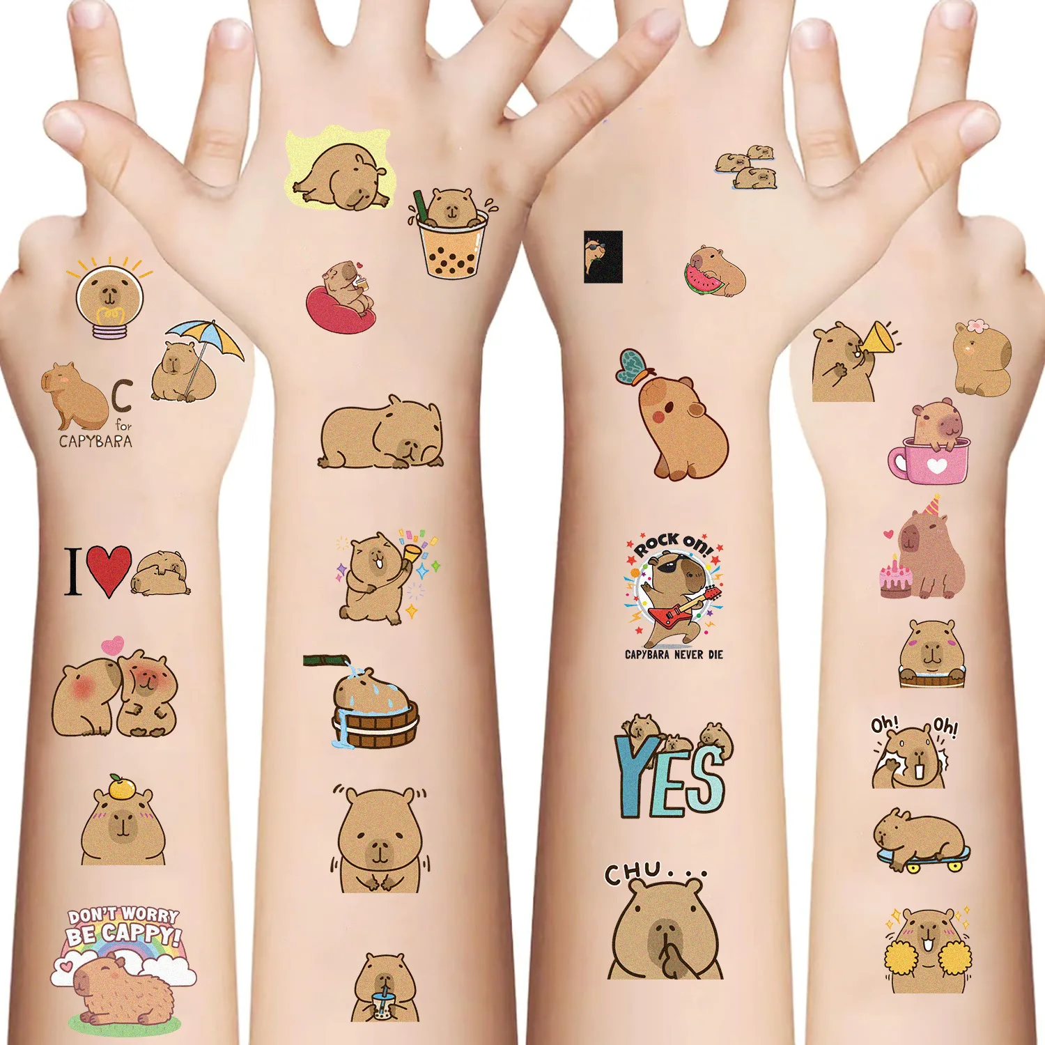 10 Uds. De pegatinas de tatuaje de capibara bonitas, tatuajes temporales de animales de dibujos animados para niños, pegatina kawaii para niños, juguete de regalo de cumpleaños y Navidad