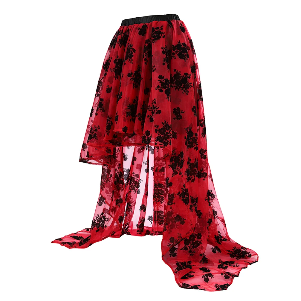 

Women Medieval Skirts Steampunk Ruffled Long Tulle Skirt Maxi Elastic Corset Accessories Floral Lace Dress Gothic Costumes