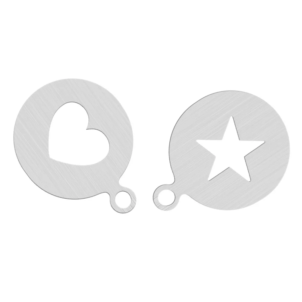 

2pcs Coffee Stencils Stainless Steel Heart Star Shape Baking Tools Cake Cookie Decorating Diy Cappuccino Art Templates
