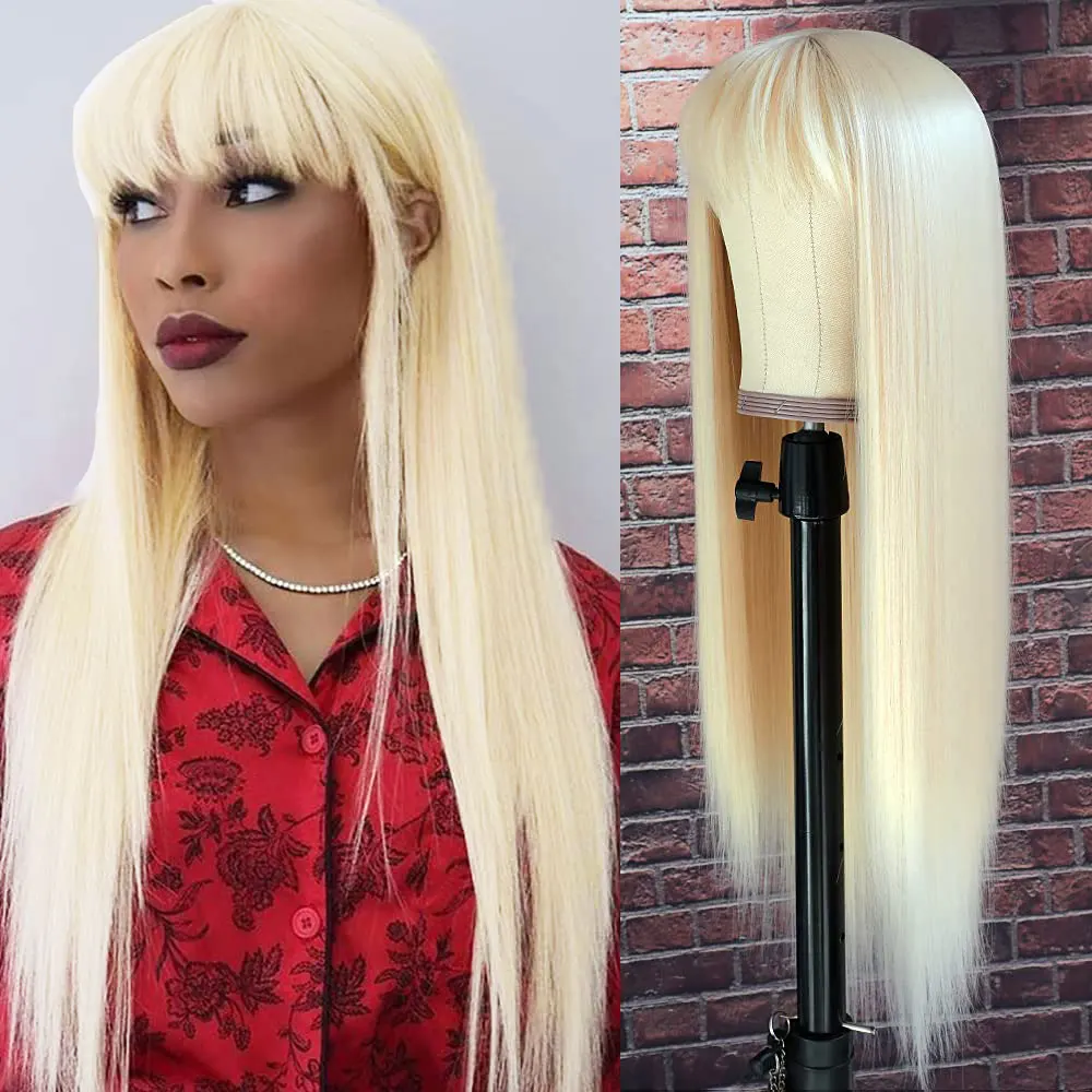

Synthetic 26Inch Long Straight Wig with Bangs 613 Blonde Wig Heat Resistant Make Natural for Women Party Cospaly Wig and Daily