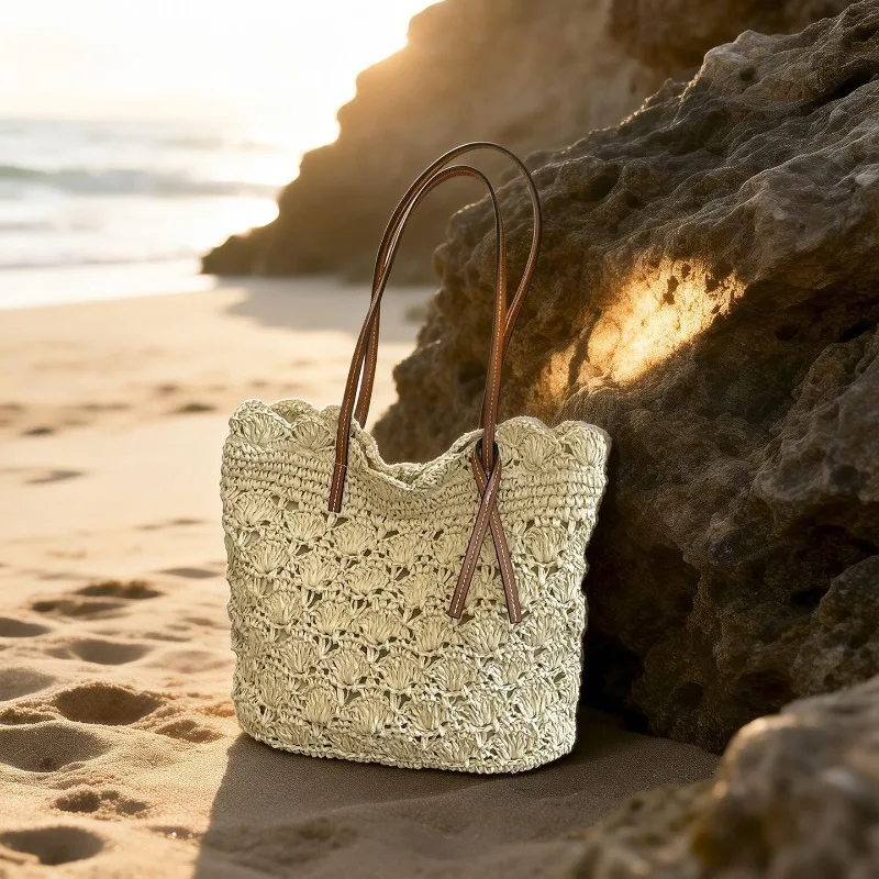 Mori Literary and Artistic Style Straw Bag French Niche  Handbag Large Capacity Shoulder Bag Summer Seaside Vacation Beach Bag