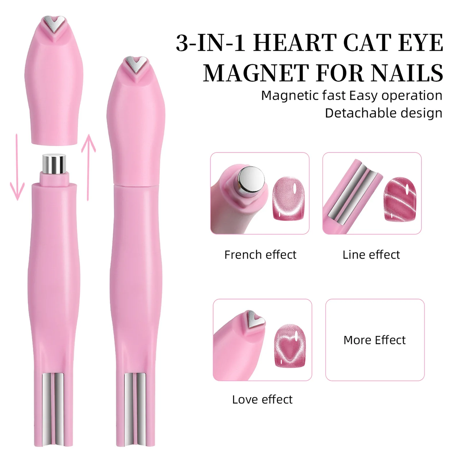 1 pièces 3-en-1 forme de coeur oeil de chat Nail Art aimant Double ligne lune serpent motif français ongles stylo magnétique Gel vernis outil de manucure