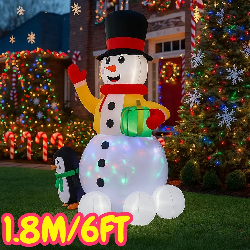 1.8 متر/6FT زينة عيد الميلاد لعبة قابلة للنفخ ثلج البطريق ساحة المنزل الحلي مع LED ديكور عيد الميلاد لعبة ديكور خارجي #2