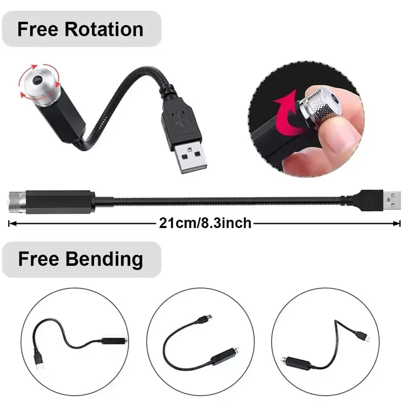 Car Romantic LED Starry Sky Night Light 5V USB Powered Galaxy Star Projector Lamp For Car Roof Room Ceiling Decor Plug and Play