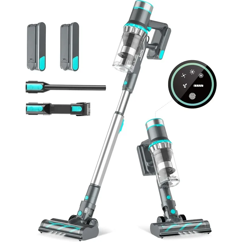 Belife BVC11 Cordless Vacuum Cleaner, 2 Detachable Battery, Max 80mins Runtime, 25Kpa 380W Brushless Stick Vacuum, Lightweight