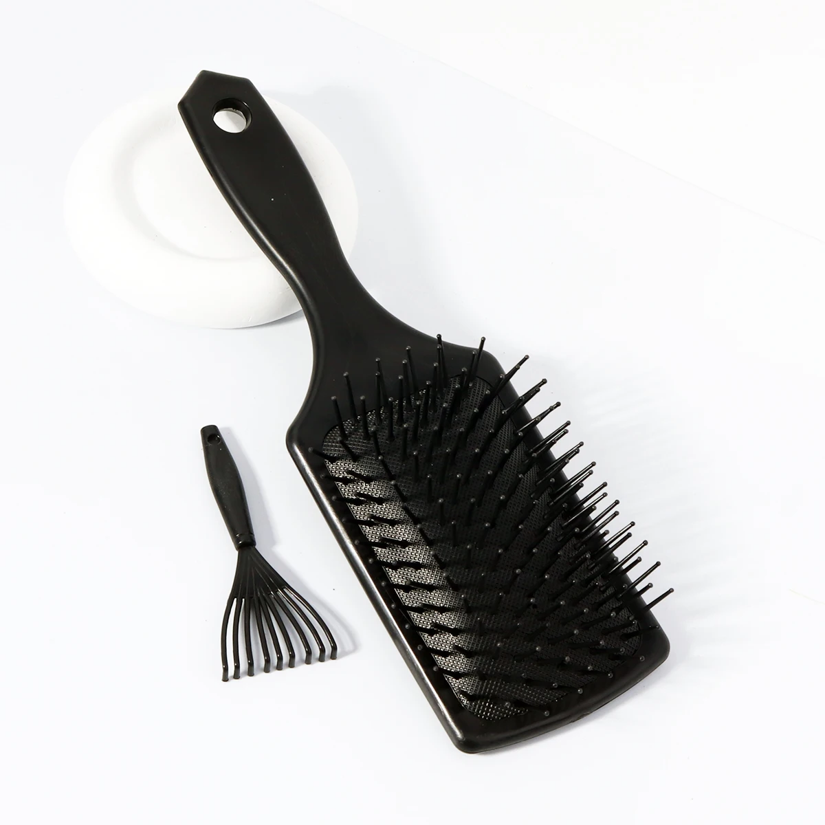 

2pcs square flat cushion scalp massage comb and mini comb cleaning brush smooth fluffy styling set Special for real hair wigs
