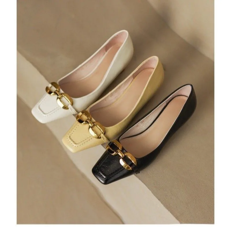 

Women's Heels Shoes Low Heels Pumps Square Toe Chain Boat Shoes New Fashion Office Dress Shoes for Female Spring Autumn 2026
