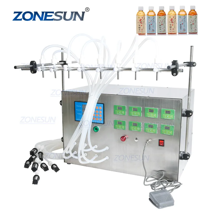 

ZONESUN 8 Heads Diaphragm Pump Semi Automatic Perfume Hand Sanitizer Small Bottle Liquid Filling Machinery