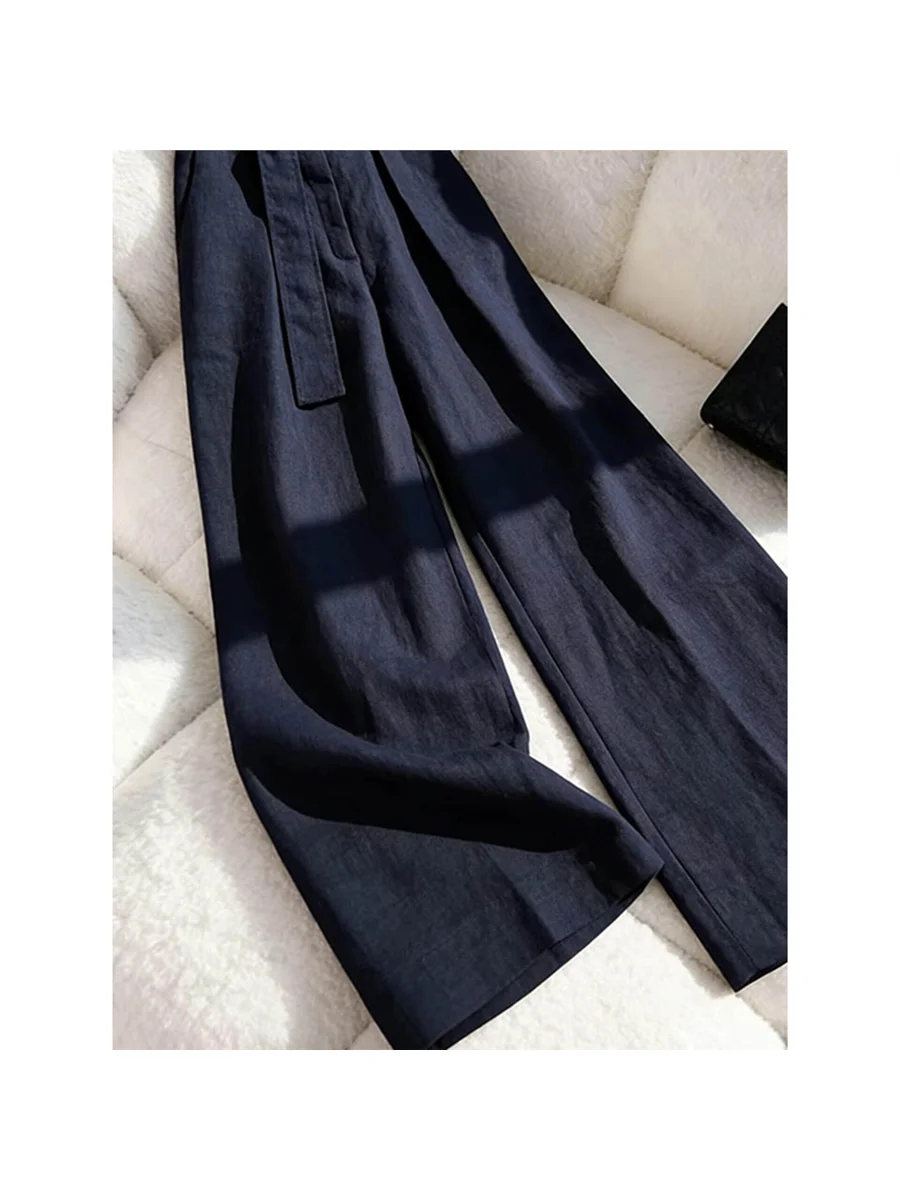 High Waist Wide Leg Pants Women's Loose Drapey Slimming Blue Fashionable Casual Trousers Spring 2026 New Style Cleanfit