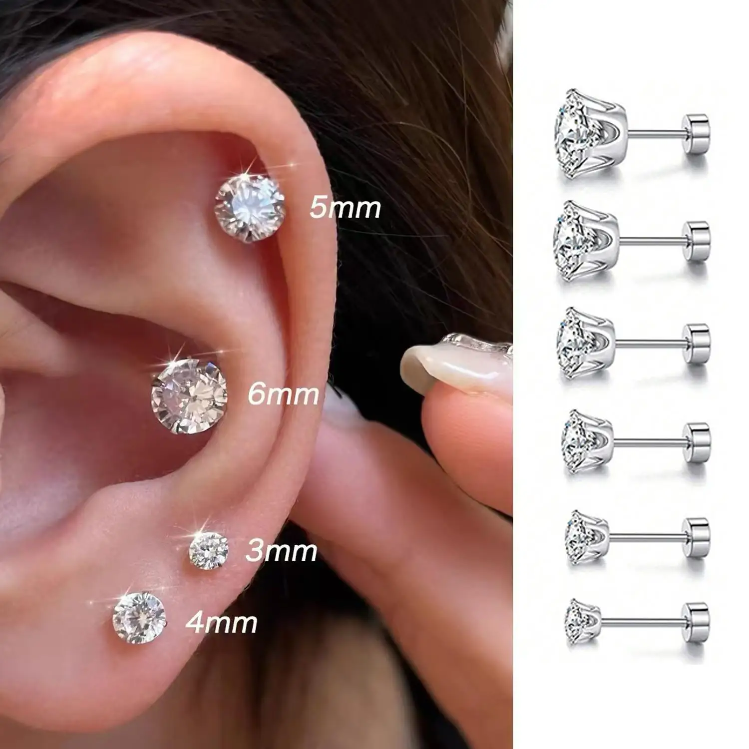 Pendientes de circonita de cristal de acero inoxidable para mujer/hombre, joyería para Piercing de cartílago del trago de 4 puntas, 1 ud.