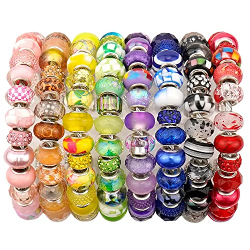 240Pcs Assorted European Resin Large Hole Beads Spacer Beads for Bracelet Making , Craft Beads for DIY Charms Bracelet