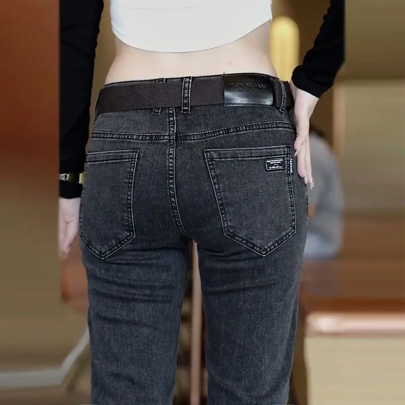 

Men's Spring Autumn Elastic Jeans Casual Slim Fit Straight Leg Long Pants Fashionable Comfortable Cotton mid Waist Zipper