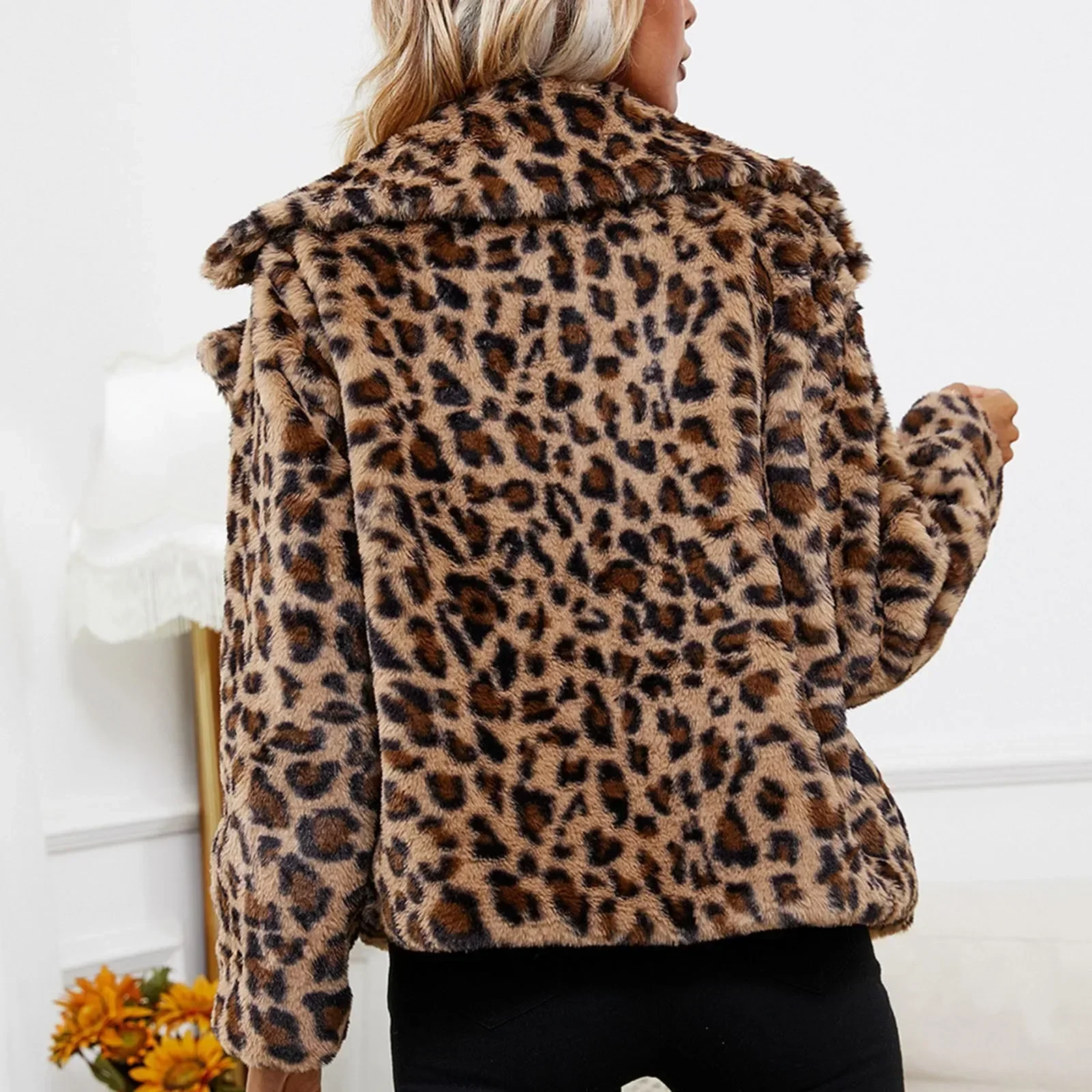 QNPQYX Autumn Winter Warm Faux Fur Coats Women Jacket Fashion Leopard Print Loose Fluffy Teddy Coat BOHO Outwear