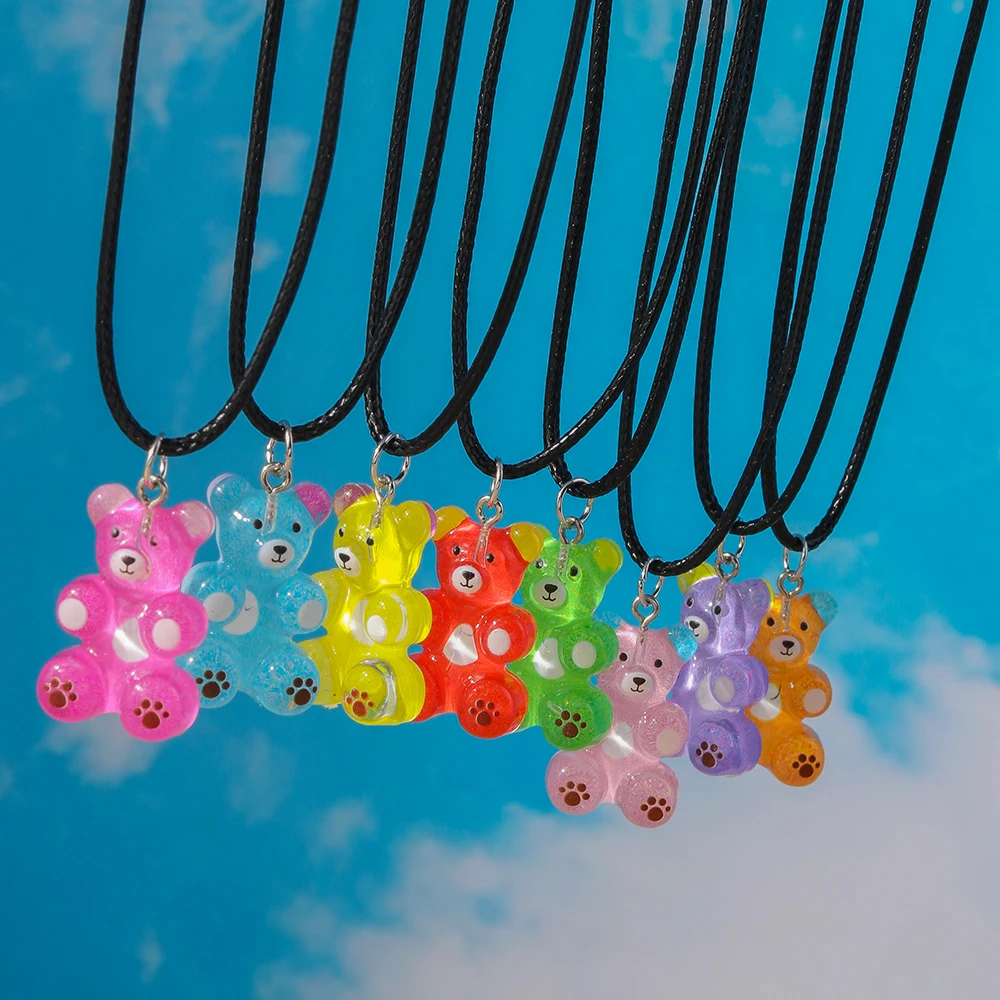 Aihua neue große Süßigkeiten Farbe Gummibärchen Halskette für Frauen Kinder kreative Harz Bär Anhänger Halskette Ohrring Geburtstag Schmuck Geschenke – Detail 3