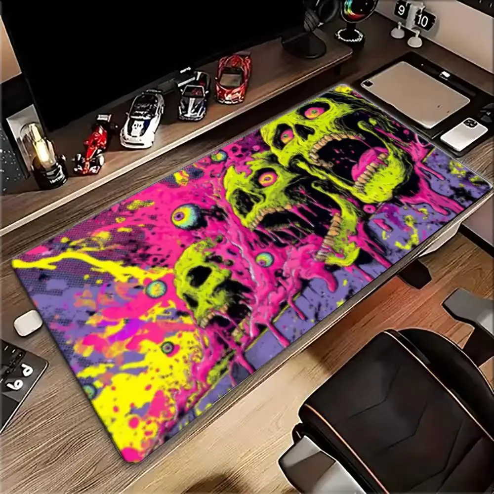 Neon Zombie Skull Splatter Street Horror Graffiti Print MousePad Large Gaming Mousepads Non-slip Laptop Gamer Tablet Mat Playmat