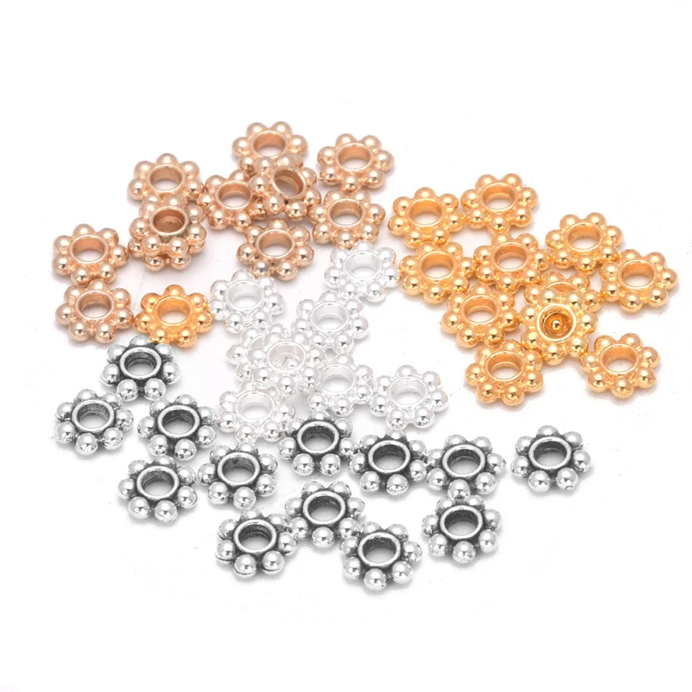 300 Stück 4/6mm Legierungs-Blumen-Abstandsperlen Gänseblümchen Metall-Schmuck-Abstandshalter für Armband- und Halsketten-Schmuckherstellung – Detail 1