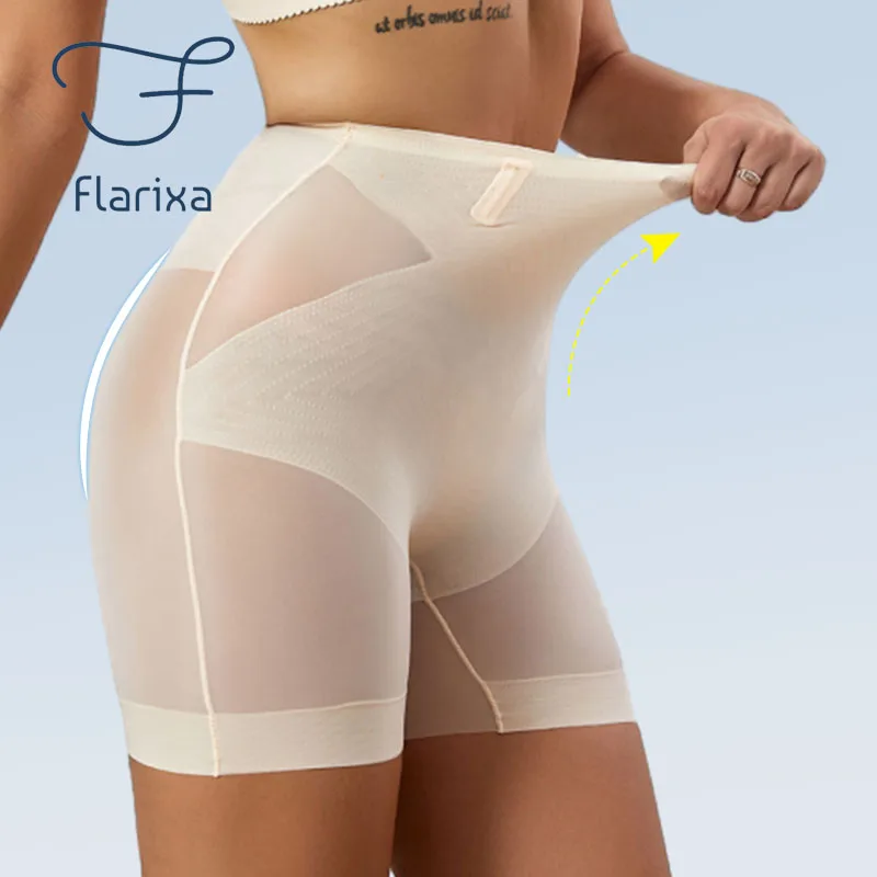 Flarixa Body Shapewear Woman High Waist Slimming Shorts Postpartum Abdomen Control Panties Ultra Thin Ice Silk Shaping Underwear