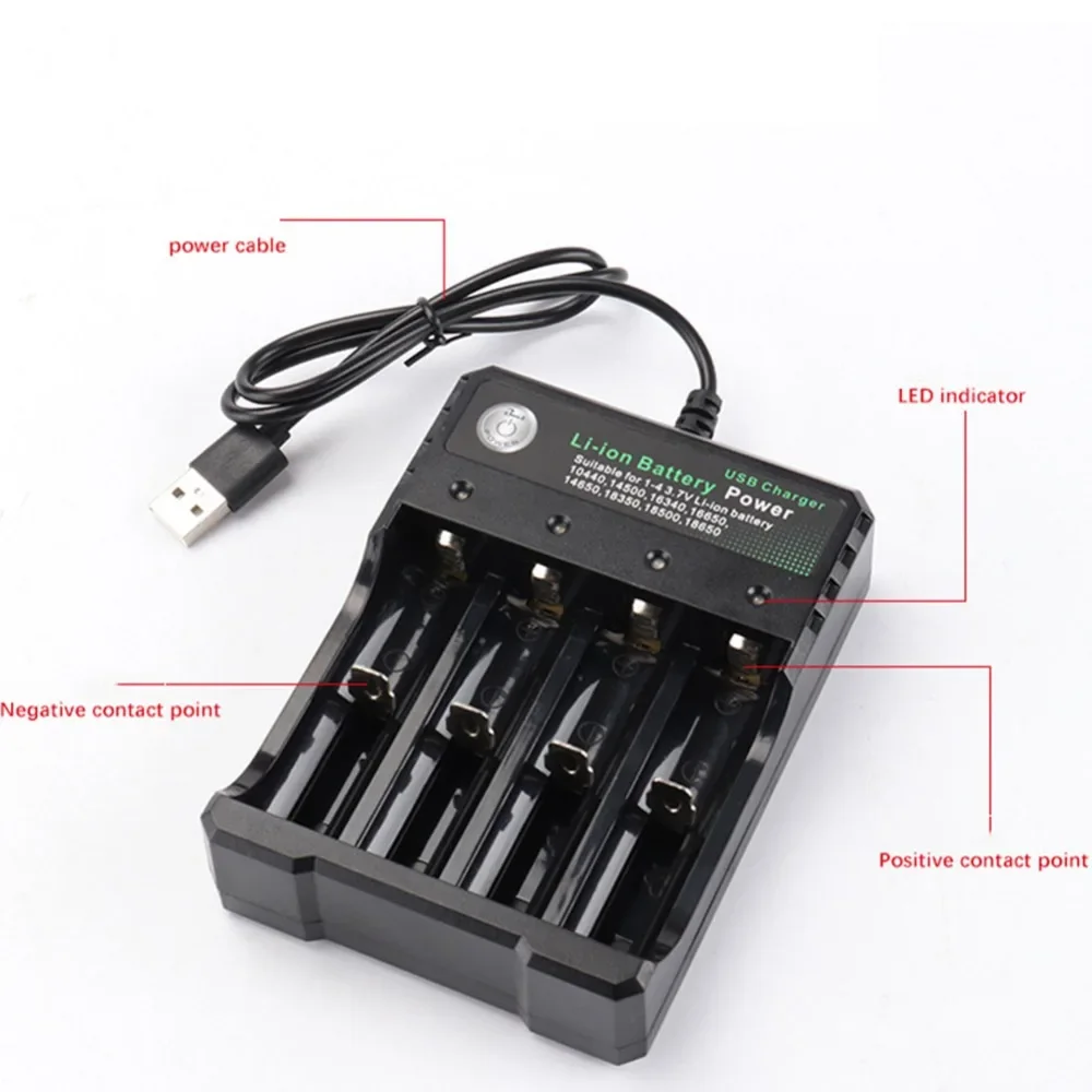 1/2/4 Slots AC 110V/220V 18650 Battery Charger Black For 14500 14650 16650 18350 18500 18650 3.7V Rechargeable Lithium Batteries