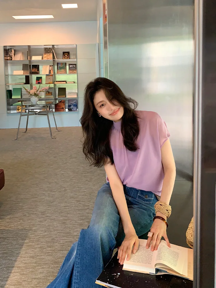 

Dragon Joy Summer Fre Simple Match Stand Collar Design Thin Lightweight Breathable Me Svel irt J36 French Sle ...