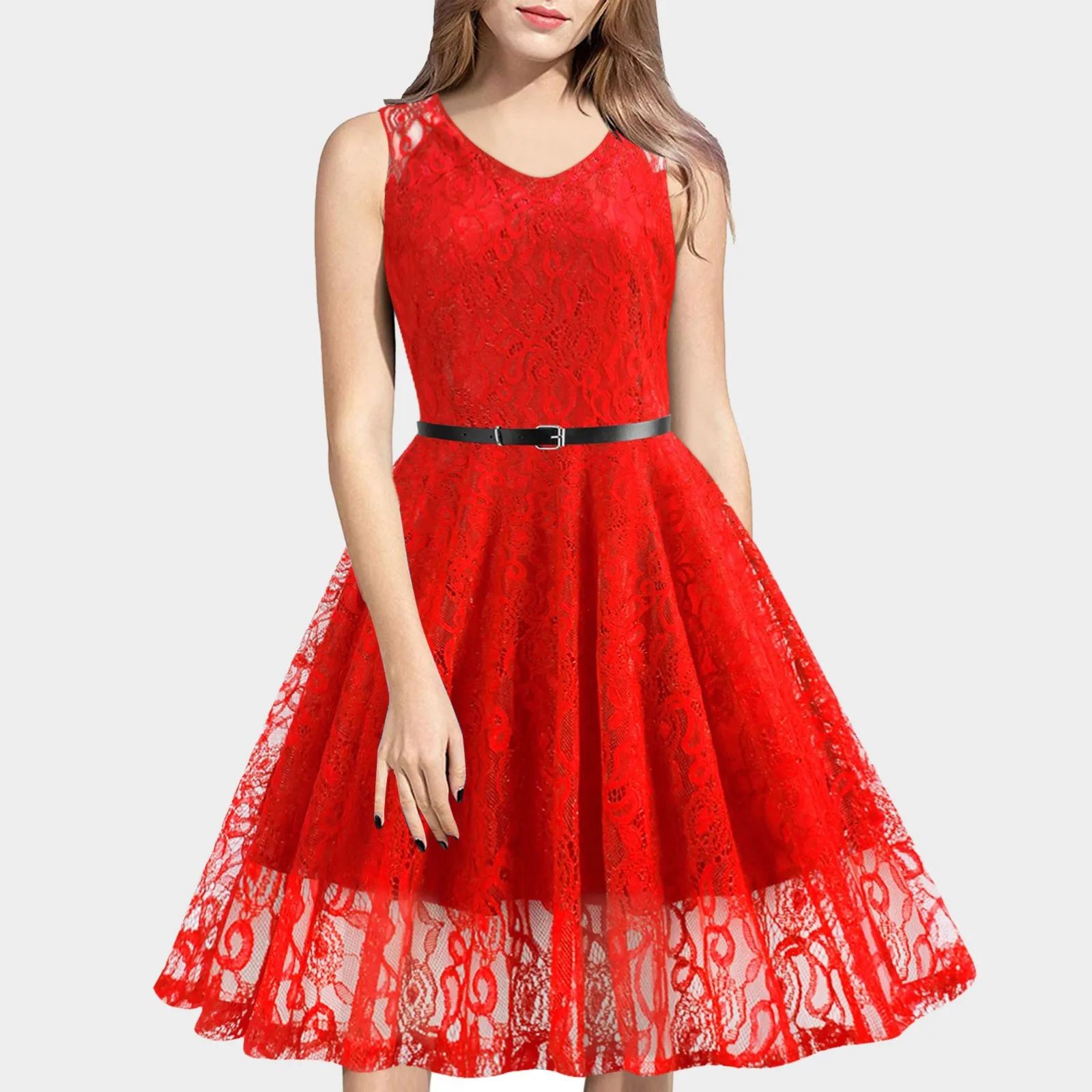 

Lace Vintage Dress Women Summer Sleeveless Sexy Solid Party Dresses Lady Casual Elegant Simple Midi Dress For Evening Party