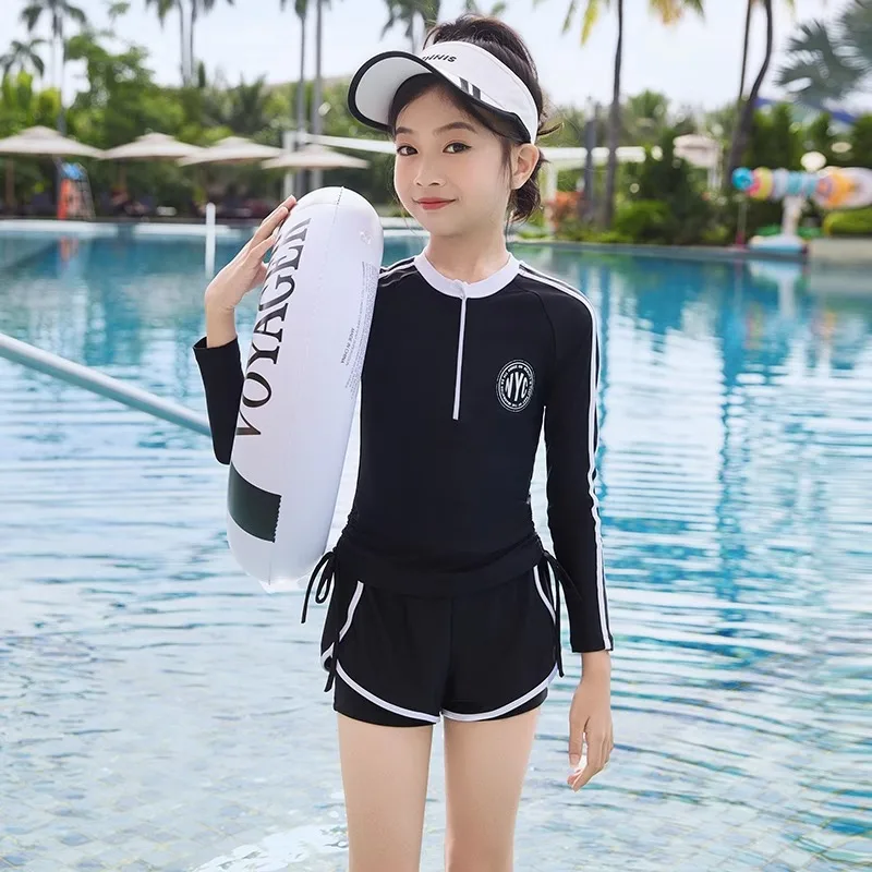 Double Layers Shorts Girls Swimwear Two-Pieces Suits Summer Beach Clothes L-6XL Kids Short-sleeve Swimsuit Fwimming Pool Clothes