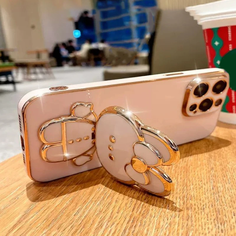 360° Rotating Bracket 2 In 1 Cartoon Rabbit Make-up Mirror Phone Holder Universal Foldable Desktop Stand Case Accessories