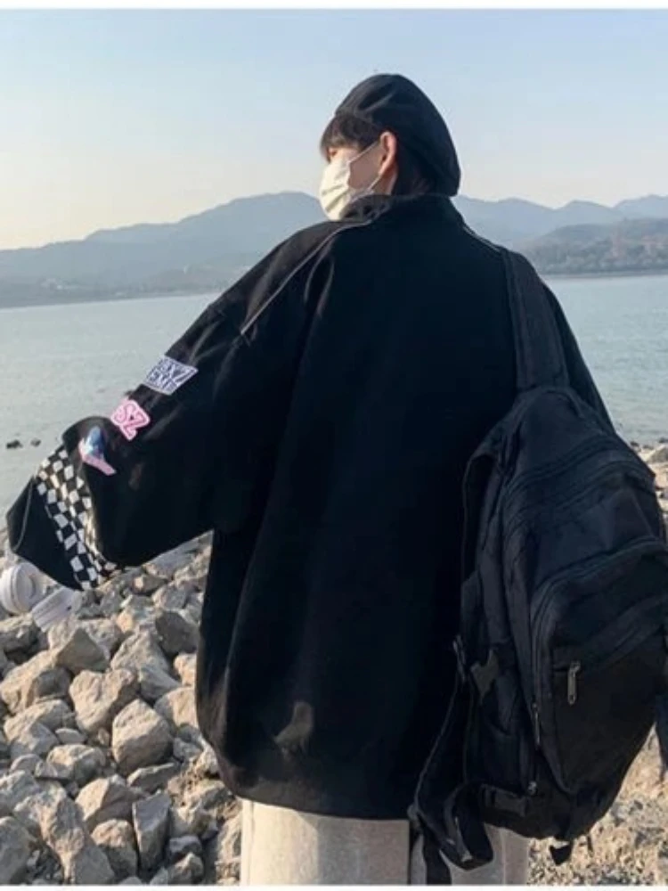 Embroidery Fashion Streetwear Racer Jackets Men Women Y2K HipHop Motorcycle Plaid Vintage Bomber Harajuku Autumn Jackets Coat