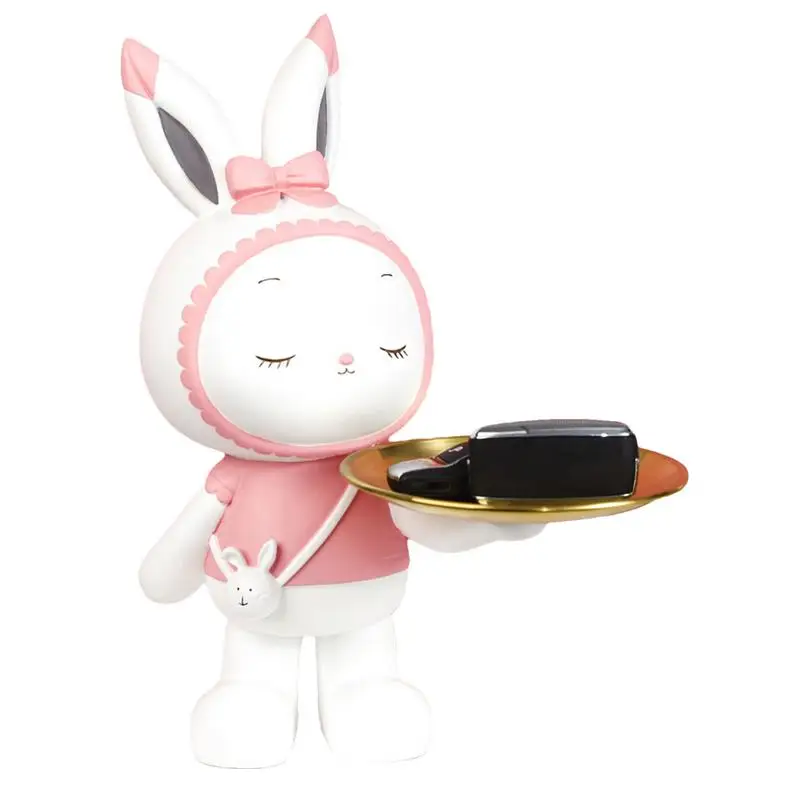 Rabbit Key Tray Animal Statue Cosmetic Dish Rabbit Key Trinket Tray Perfume Cosmetic Holder Resin Bunny Plate For Jewelry Candy