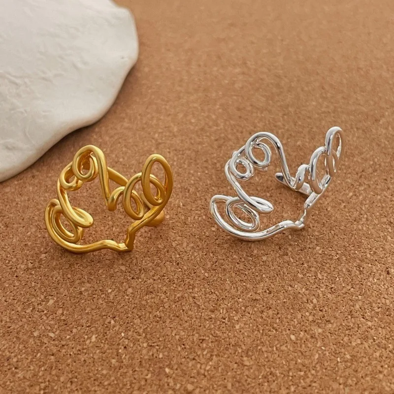 Minar Minimalist Abstract Irregular Line Open Adjustable Cocktail Ring for Women Real Gold Silver Plating Copper Alloy Gifts