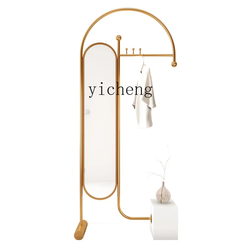 

Tqh Light Luxury Clothes Rack Floor with Dressing Mirror Integrated Bedroom Door Vertical Coat Rack