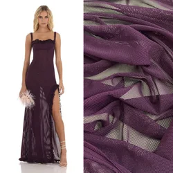 Deep Purple Elastic Net Mesh, Four-way Stretch Fabric, For Handmade Dress And Designer Cloth