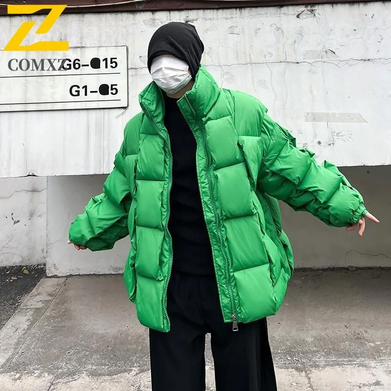 

COMXZ Men Autumn Winter Ins Hong Kong Style Trendy Brand Cotton-Padded Down Jacket Loose Fit Plus Size Bread Stand Collar Coat