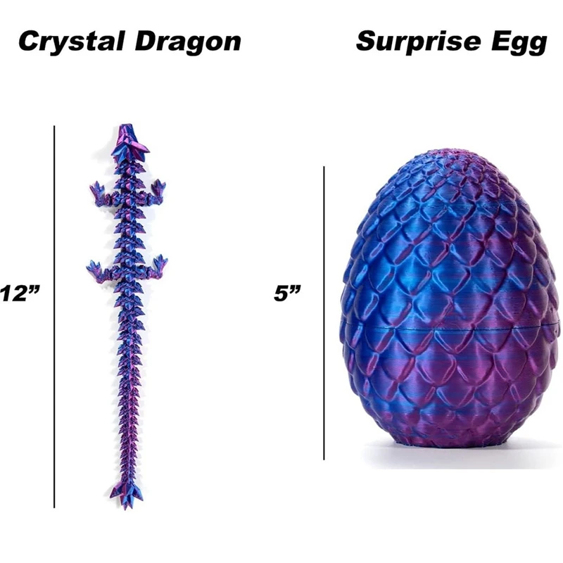Dragão impresso em 3D no ovo, dragão de cristal de dragão articulado completo com ovo de dragão, decoração de escritório doméstico brinquedos de mesa executiva-C durável