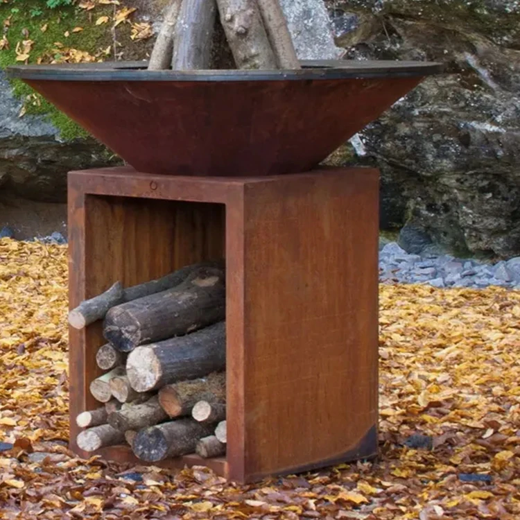 Outdoor Barbecue Grill Garden Wood Burning Corten Steel Fire Pit BBQ Grills