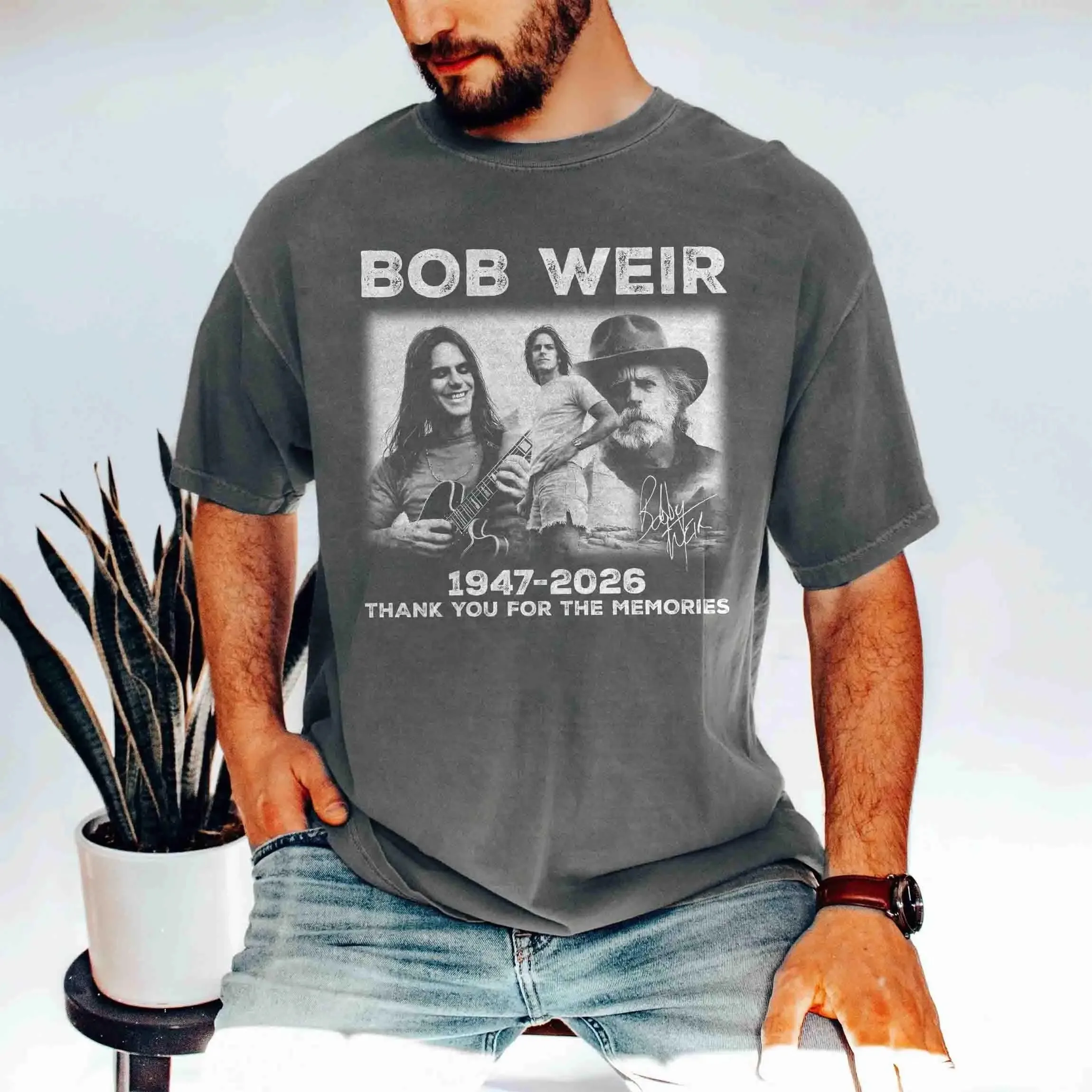 Bob Weir Thank You for The Memories T-Shirt Grateful Dead Fan Tee Oversized Classic Jam Band Guitar Art Tee Cotton High Quality