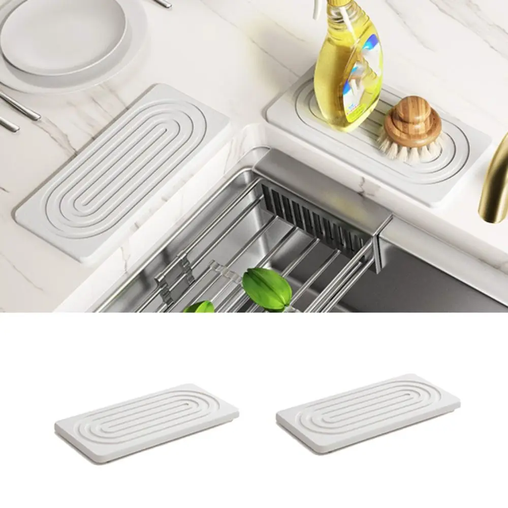 2 Piece Quick Drying Water Absorbing Stone Tray Molds Resistant Non Slip Kitchen Sink Counter Tray Rectangular Raised Feet