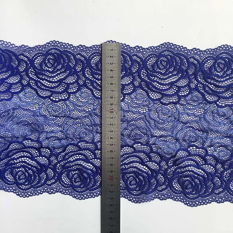 2meters Sapphire Elastic Stretch Lace Trim Skirt Hem For Dress Sewing Applique Costume Clothing Accessory Fabric 23cm Wide