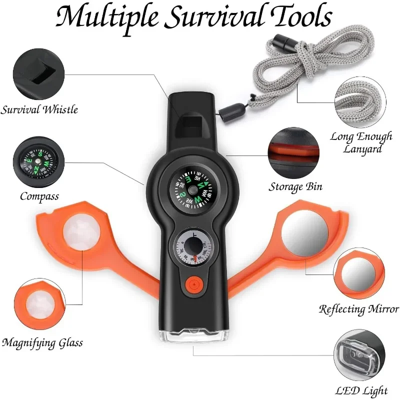 Outdoor Camping 7-In-1 Multi-Function Whistle Safety Whistle For Hiking Travel Accessories Emergency Survival Function Whistle