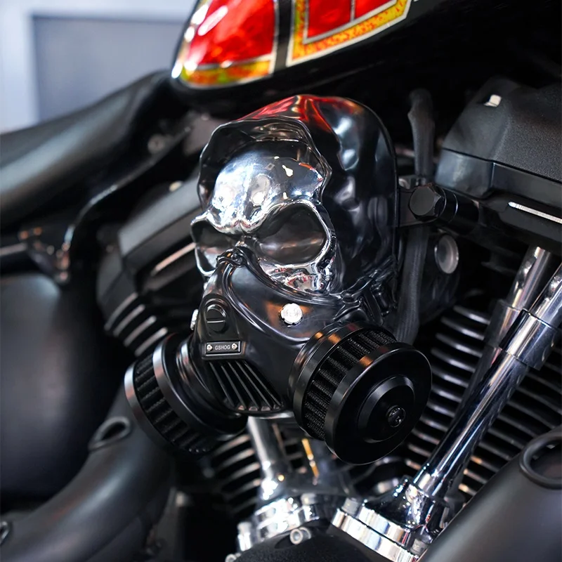 طقم منقي هواء عالي التدفق على شكل جمجمة HD 2018-Later Softail 2017-Later Touring من سبائك الألومنيوم والمغنيسيوم وفلتر الهيكل العظمي