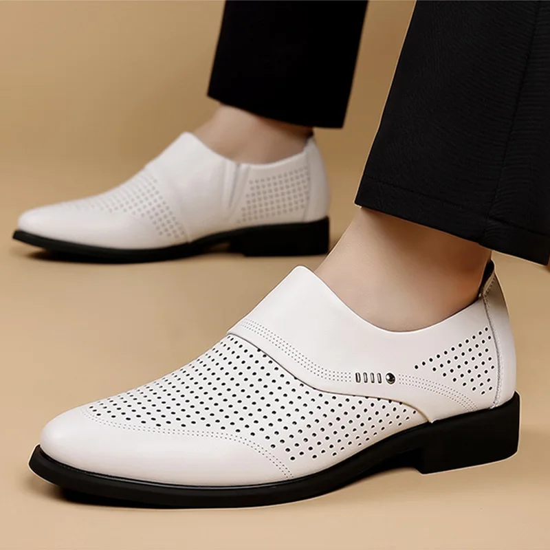 

Spring Summer Shoes Men Brogues Black White Dress Office Business Shoes Brand Male Footwear Soft Breathable D1019