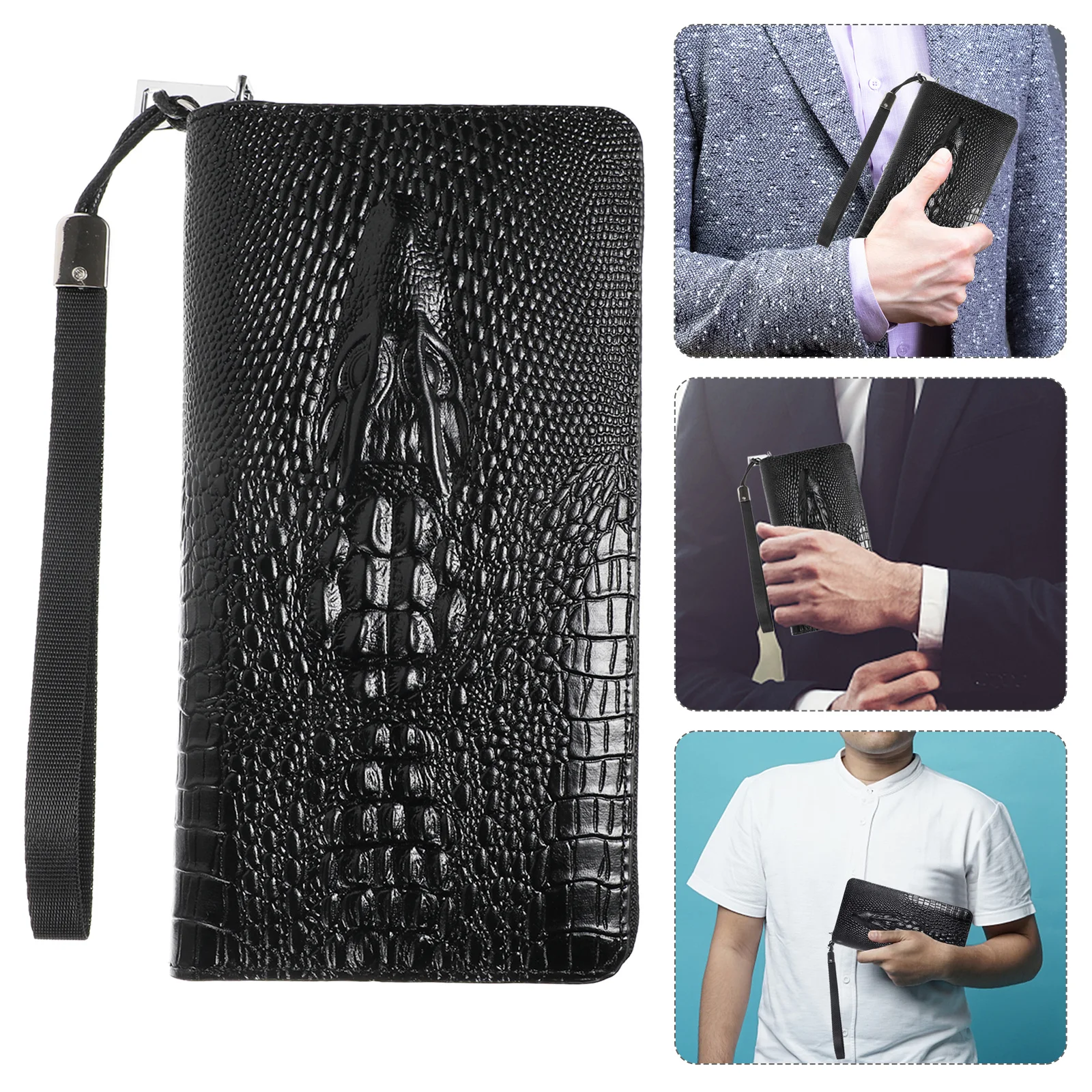 

1Pcs Male Wallet Alligator Pattern Zipper Large Capacity PU Long Bifold Card Holder Fashion Man Handbag