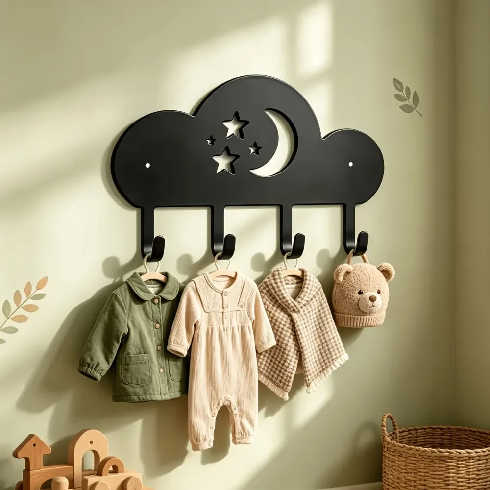 CIFBUY Cloud Star Moon Iron Wall Hook, Metal Wall Art, Whimsical Accent Ornament for Kids Room Bedroom & Entryway Wall Decor