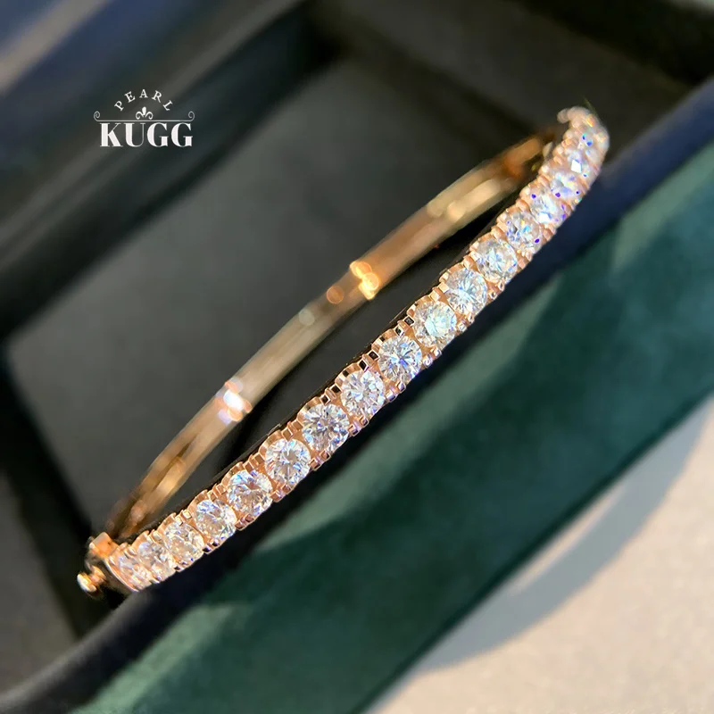 KUGG 100% 18K White/Rose Gold Bangle Luxury Design 3.0carat Real Natural Diamond Bangle for Women Senior Banquet Fine Jewelry