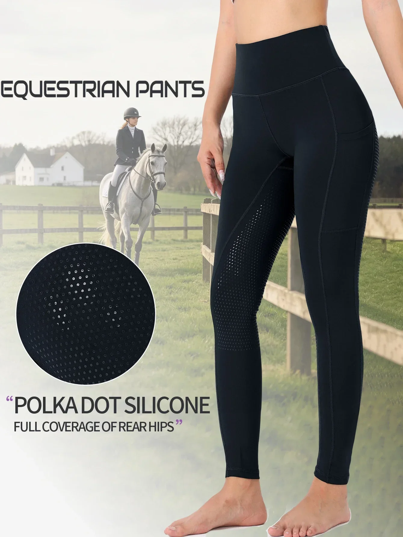 Women High Waist Polka Dot Equestrian Breeches Wear Resistant Full Seat Silicone Grip Horse Riding Pants Stretch