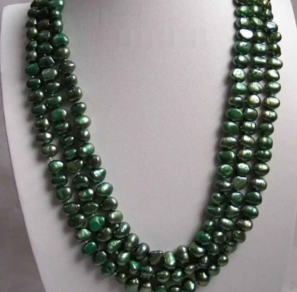 

Модные украшения 16-дюймовое 3-рядное ожерелье в стиле барокко с зеленым пресноводным жемчугом
