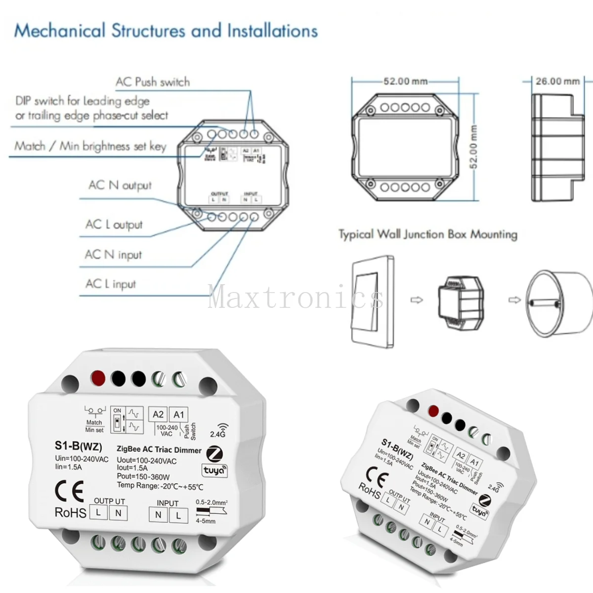 S1-B(WZ) Tuya ZigBee LED Dimmer AC Triac Dimmer 2.4G Wireless RF telecomando Smart Push Switch Dimmer R1 R6 R11 per striscia LED